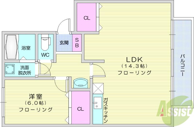 リブレスト鈎取 Ⅰ(1LDK/1階)の間取り写真