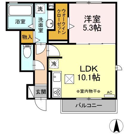 名鉄各務原線 田神駅 徒歩20分 2階建 築4年(1LDK/1階)の間取り写真