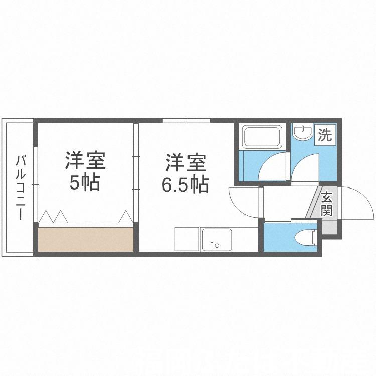 グランドライン那の川(1DK/1階)の間取り写真