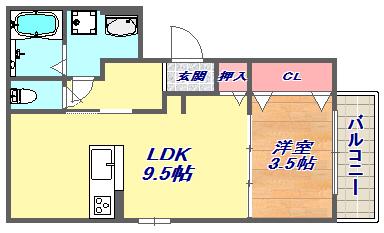 クレール天城通(1LDK/3階)の間取り写真