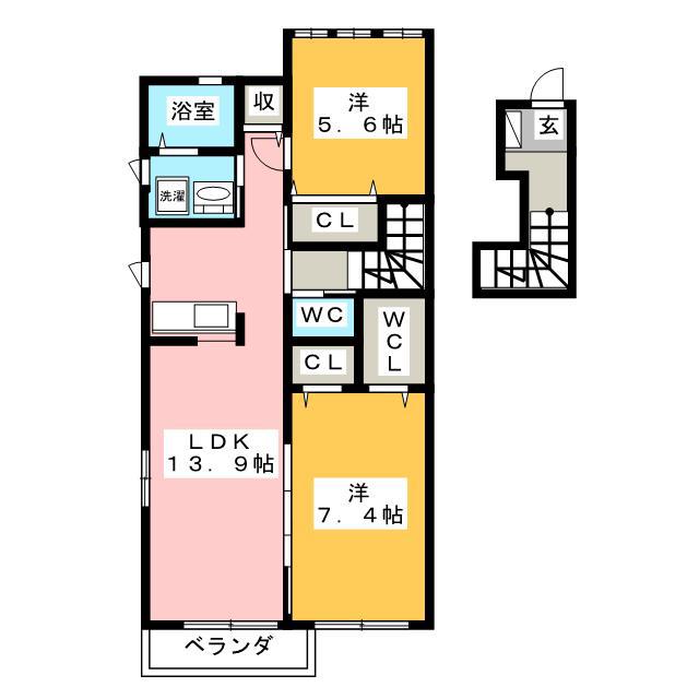 ソレイユ花水木 A棟(2LDK/2階)の間取り写真