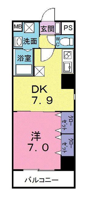 カーサ オルテンシア(1DK/5階)の間取り写真