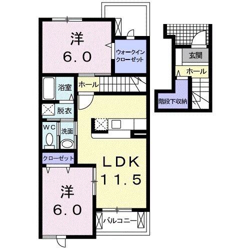 グランソレイユ諏訪I(2LDK/2階)の間取り写真