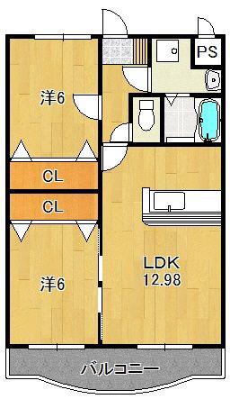 ドミール・パレス櫛原(2LDK/4階)の間取り写真