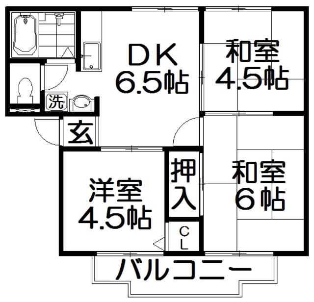 石橋ハイツB棟(3DK/2階)の間取り写真