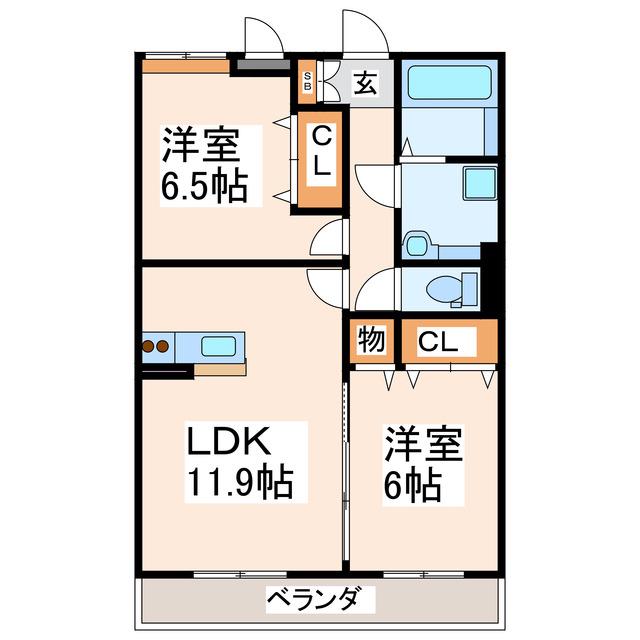 ルミエール国府(2LDK/3階)の間取り写真