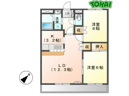 シャングリラ12(2LDK/1階)の間取り写真