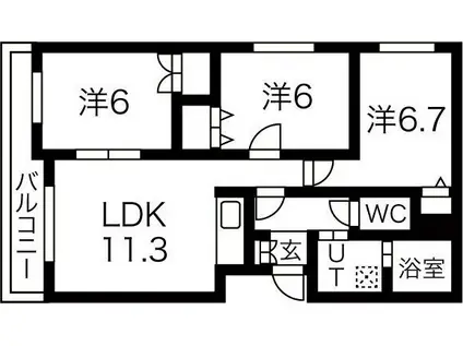 パープルサイド(3LDK/3階)の間取り写真