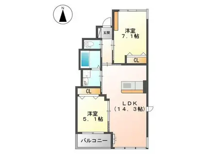 KAMISAKURA(2LDK/1階)の間取り写真