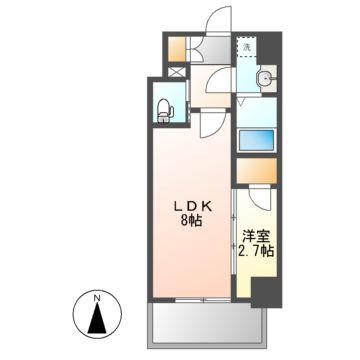 S-RESIDENCE亀島駅前ASCENT(1LDK/2階)の間取り写真