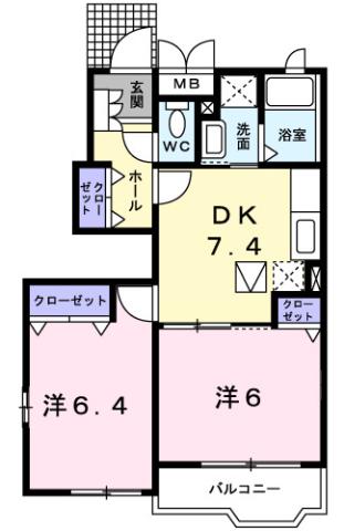メゾン・ド・クレール(2DK/1階)の間取り写真