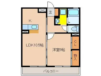 エランビタールSHIOMI(1LDK/3階)の間取り写真