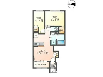 コムズ・ヴィルドミール(2LDK/1階)の間取り写真