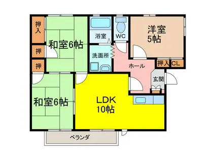 飯盛ハイツ(3LDK/2階)の間取り写真