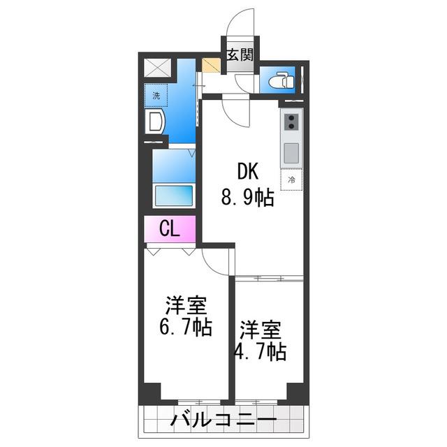 リアライズ今里南(2DK/7階)の間取り写真