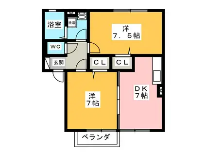 ドゥダンボワ B棟(2DK/2階)の間取り写真