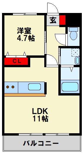 グランディール中間(1LDK/2階)の間取り写真
