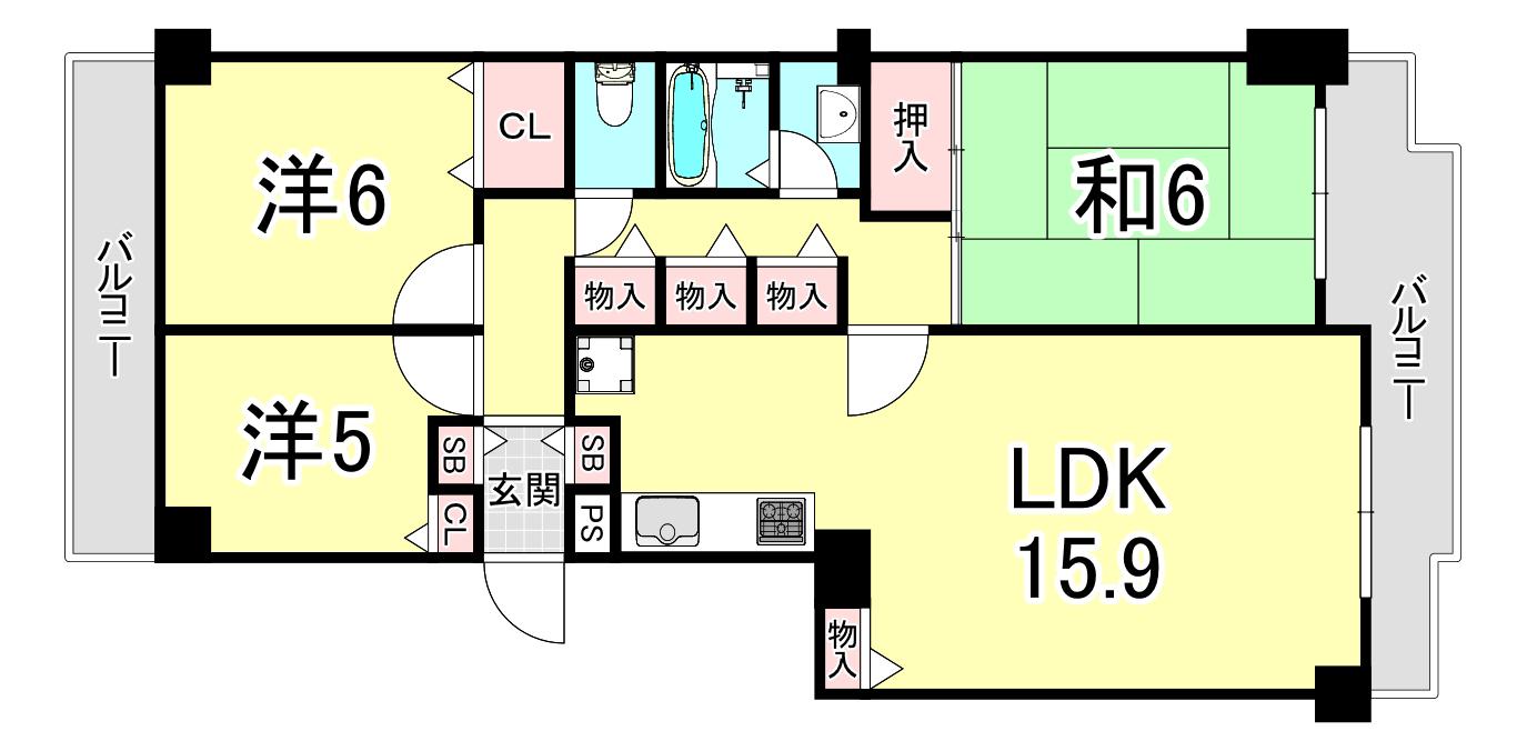 ダイアパレス名谷(3LDK/2階)の間取り写真