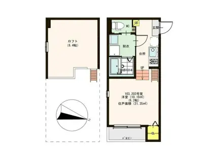 ハーモニーテラス清水丘II(1K/1階)の間取り写真
