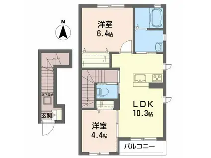 ディアコート名取G(2LDK/2階)の間取り写真