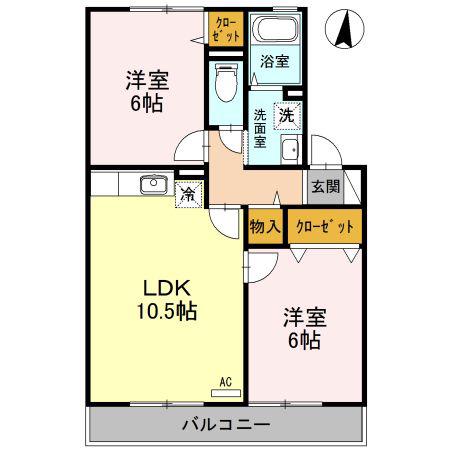 ヴィラ弐番館(2LDK/2階)の間取り写真