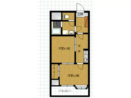 チェルボ北五番丁(2K/3階)の間取り写真