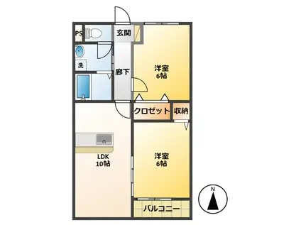 ローズ大和(2LDK/1階)の間取り写真