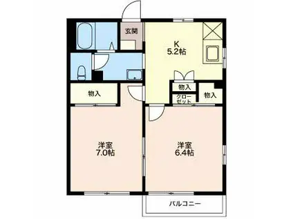 フレグランスホープフル(2K/1階)の間取り写真