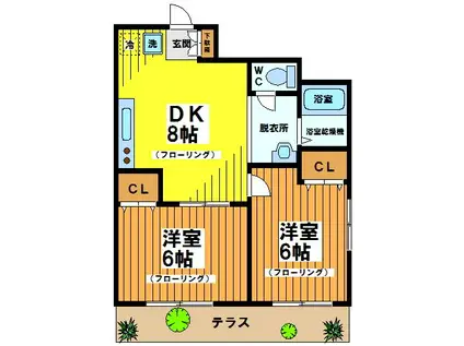プルミエイッセン(2DK/1階)の間取り写真