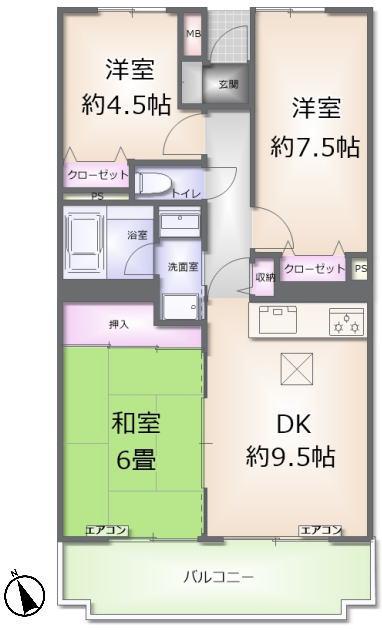 ダイアパレス自治医大二番館(3DK/1階)の間取り写真