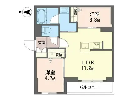 ビスタリエ南花畑(2LDK/1階)の間取り写真