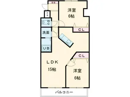 シャトレ平野(2LDK/6階)の間取り写真