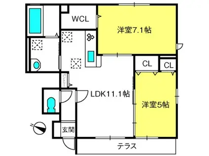 メゾン・ド・ライコII(2LDK/1階)の間取り写真