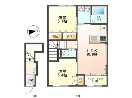 ロイヤルサージュ(2LDK/2階)の間取り写真