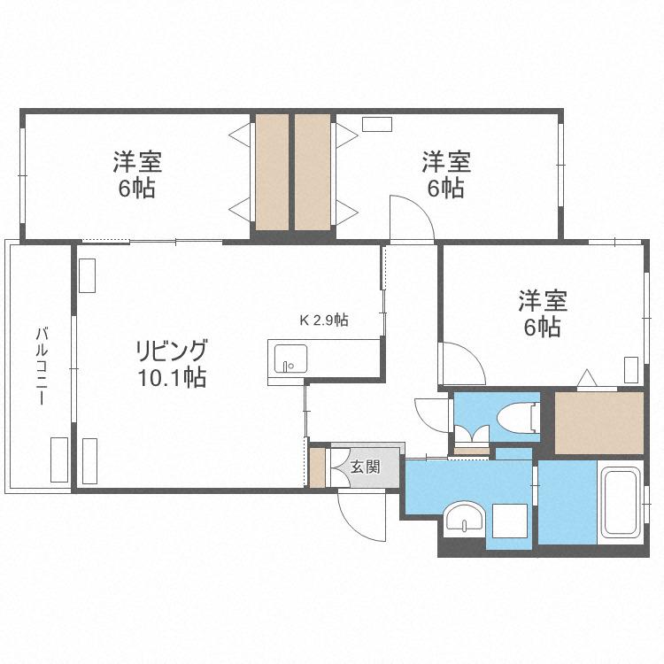 グランメール石山通(3LDK/2階)の間取り写真