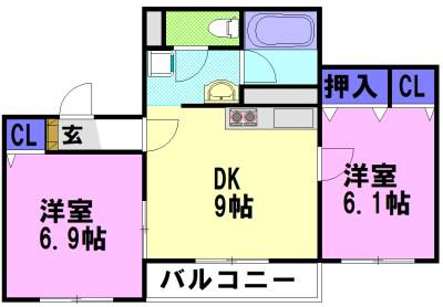 すずらんレジデンス(2DK/1階)の間取り写真