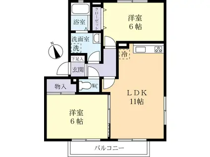 ヴェルヌーブB(2LDK/1階)の間取り写真