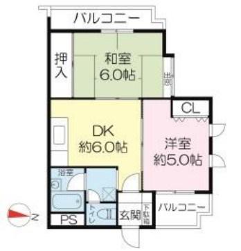 フローレンス西宮I(2DK/1階)の間取り写真