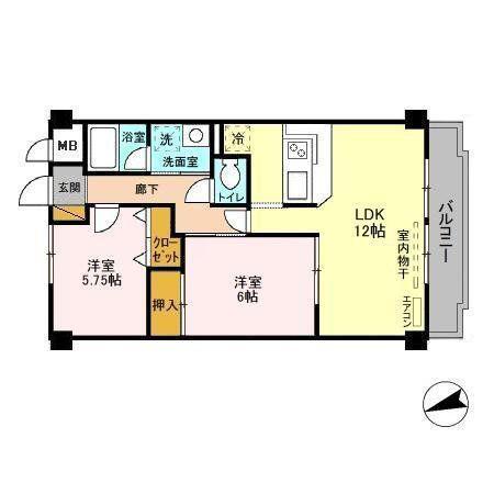 アレックス千葉寺(2LDK/4階)の間取り写真