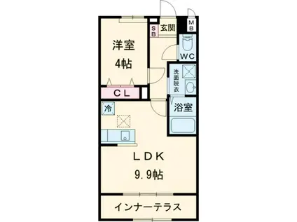 グリーンコートつくば A棟(1LDK/1階)の間取り写真