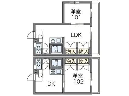 レオパレス向日葵弐番館(1DK/1階)の間取り写真