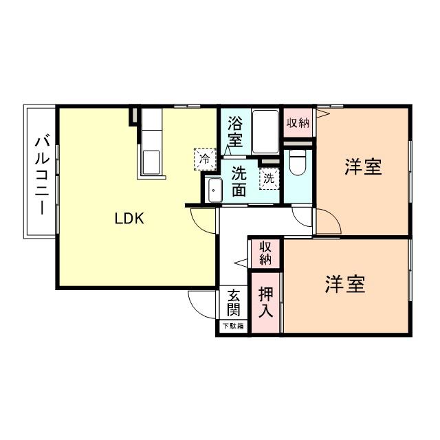 サザン・クロスB棟(2LDK/2階)の間取り写真