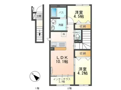 グランデージ桜(2LDK/2階)の間取り写真