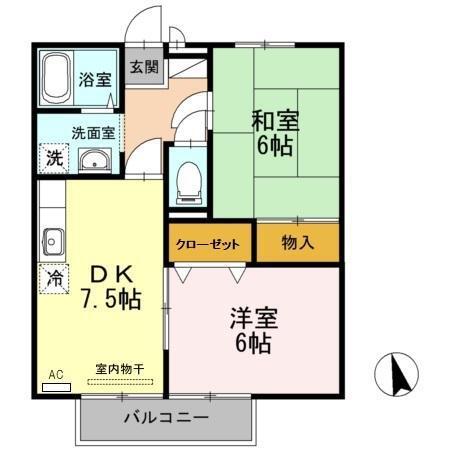 ファミール東琴芝(2DK/2階)の間取り写真