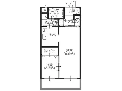 山善マンション(1LDK/2階)の間取り写真
