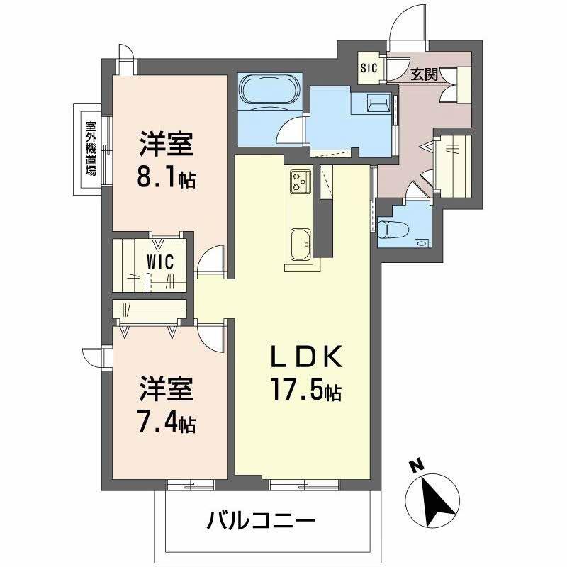クレイエール(2LDK/2階)の間取り写真