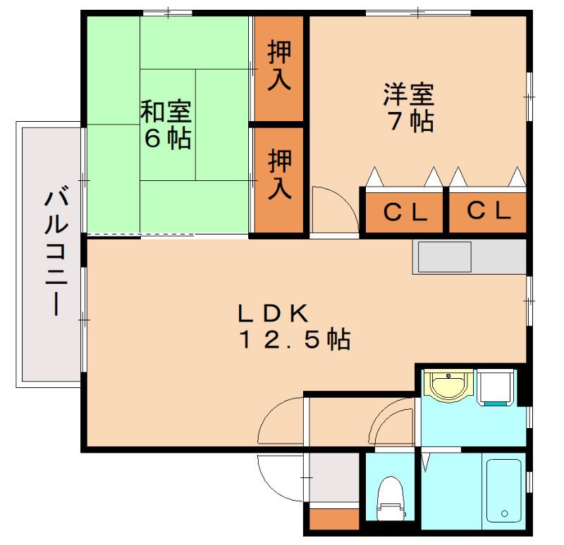 オラクルハウス A棟(2LDK/2階)の間取り写真