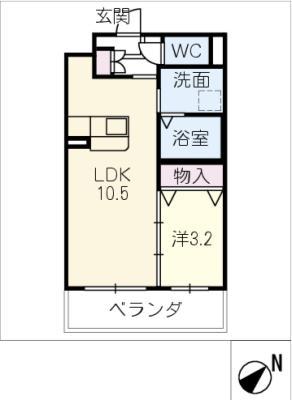 アンジューIX(1LDK/2階)の間取り写真