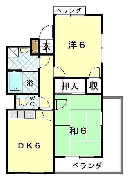 テラス明(2DK/1階)の間取り写真