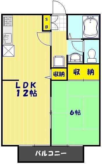 ビーライン差間A(1LDK/2階)の間取り写真